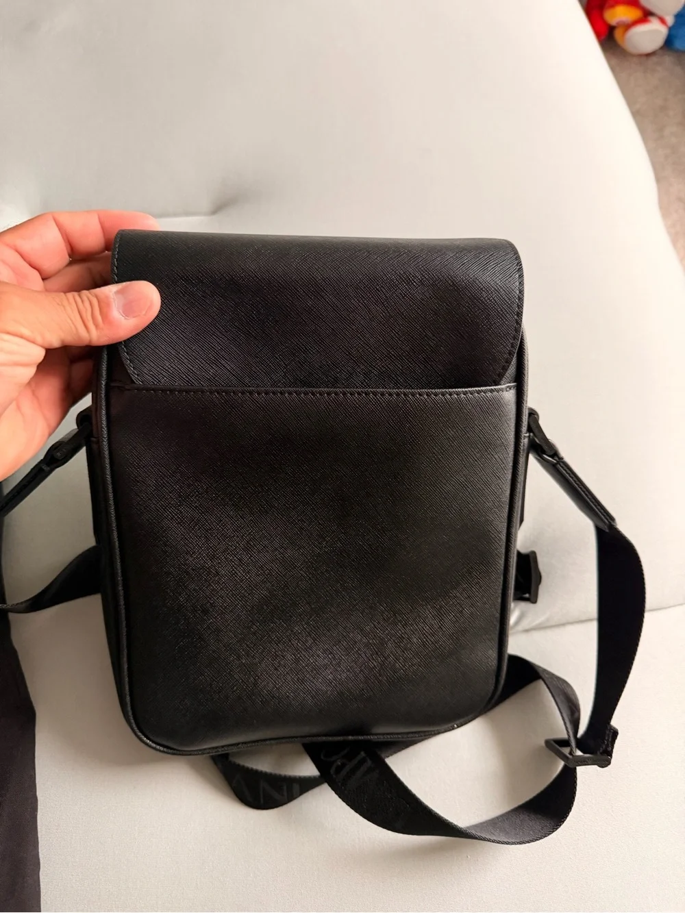 Emporio Armani Black Leather Messenger Crossbody Bag